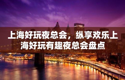 上海好玩夜总会，纵享欢乐上海好玩有趣夜总会盘点