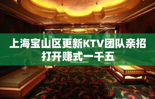 上海宝山区更新KTV团队亲招打开赚式一千五